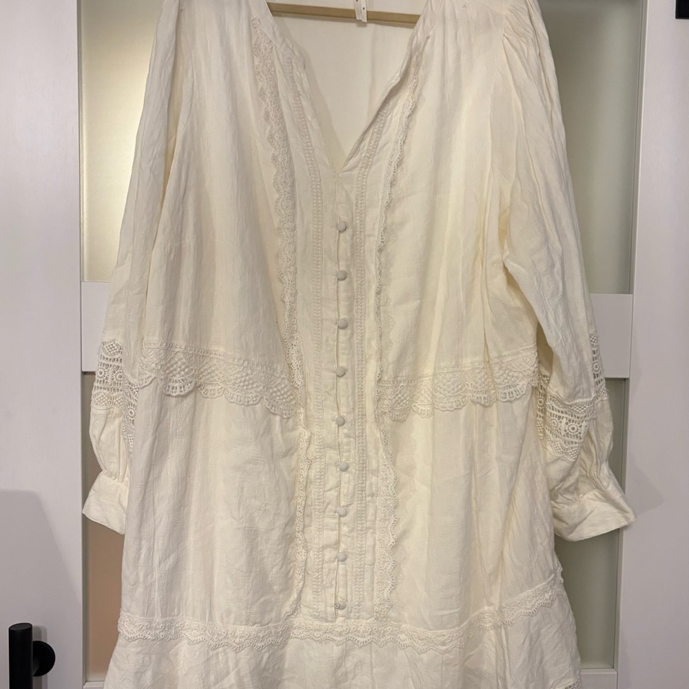 Anthropologie Cream Cotton dainty Mini Dress Tunic size 3x Like New #6